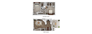 A floor plan of a two-story home with labeled first and second floors.