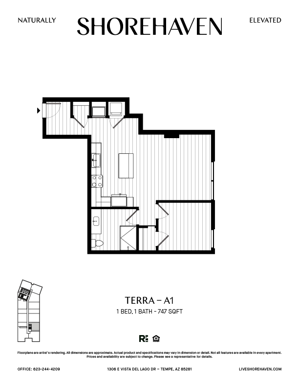 A black and white image of a floor plan for a property called Shorehaven.