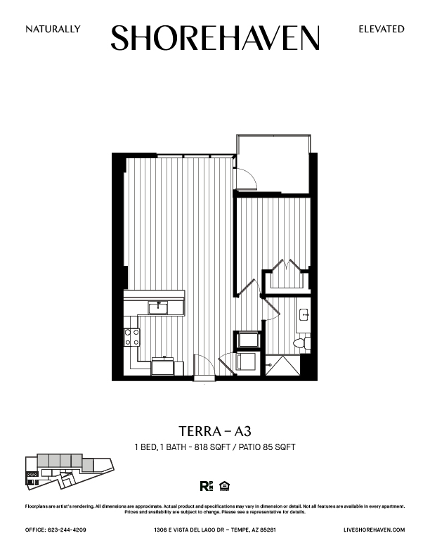 A black and white image of a floor plan for a property called Terra A3.