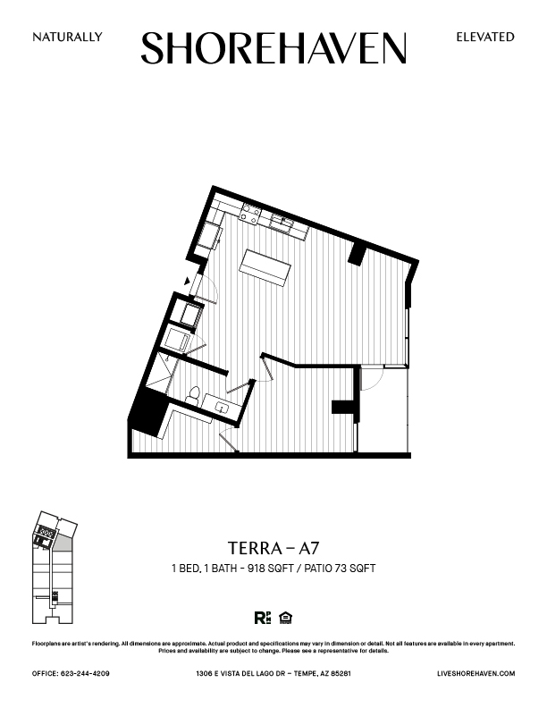 A black and white image of a floor plan for a property called Shorehaven.
