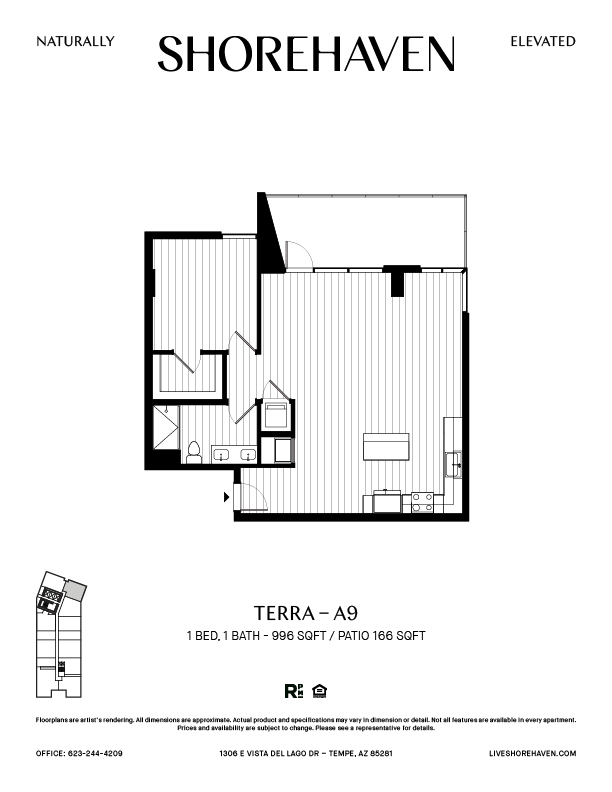 A black and white image of a floor plan for a property called Shorehaven.
