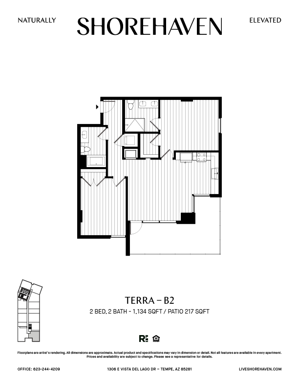 A black and white image of a floor plan for a property called Shorehaven.