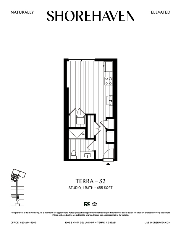 A black and white image of a floor plan for a property called Shorehaven.