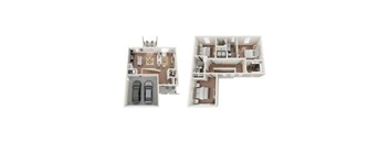 Two images of a house layout, one with a car parked in the driveway.