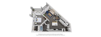 a 1 bedroom floor plan with a bathroom and a living room