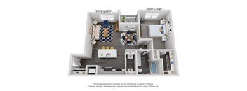 a 1 bedroom floorplan with a bathroom and a living room