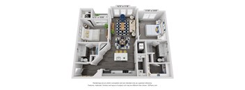 a 2 bedroom floor plan is shown in this rendering