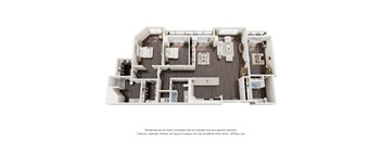 A 3D floor plan of a house with multiple rooms and furniture.