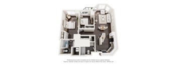 A floor plan of a house with a kitchen, living room, and two bedrooms.