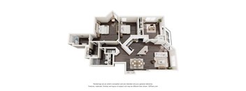 A floor plan of a house with a kitchen, living room, dining room, and two bedrooms.