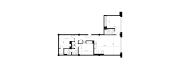 A black and white floor plan of a house with various rooms and measurements.