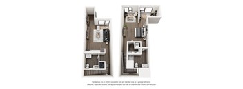 Two images of a small apartment layout.