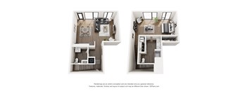 Two images of a small apartment layout.