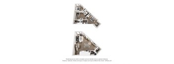A 3D floor plan of a house with two levels.