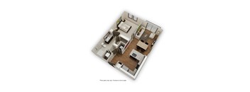 3d floor plan of a small apartment with a bedroom and living room