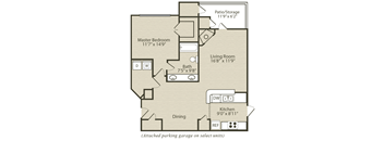 1 Bedroom/1 Bathroom Floor Plan