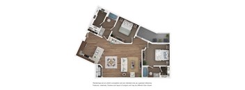 A floor plan of a house with a kitchen, living room, and two bedrooms.