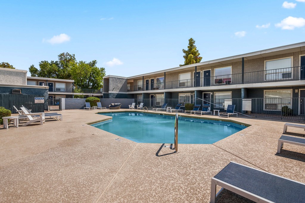 our apartments have a swimming pool and a patio