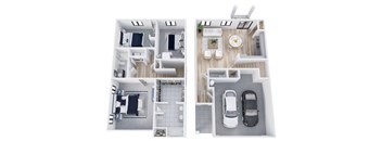 two layouts of a house and a car in a floor plan
