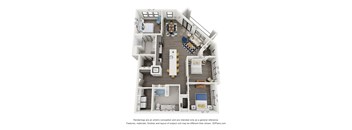 A 3D floor plan of a house with rooms labeled.