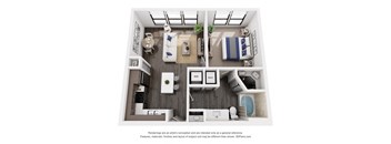 simulated floor plan of a 1 bedroom apartment with 3236236236