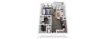 a 1 bedroom floorplan is shown with a bathroom and a living room