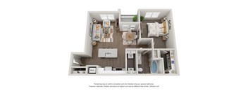 this is a 3d floor plan of a 752 square foot 1 bedroom apartment at the