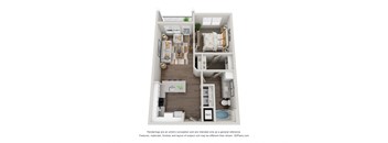 a 3d floor plan of a 1 bedroom apartment