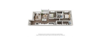 a 3d floor plan of a 3 bedroom apartment