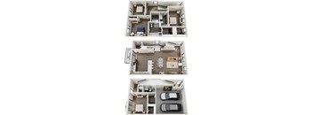 Three different floor plans of a house are shown.