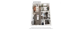 a 1 bedroom floorplan with a bedroom and a living room