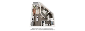 a 1 bedroom floor plan with a bathroom and a living room