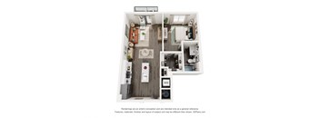a 1 bedroom floorplan with a bedroom and a living room