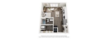 a stylized floor plan with a bedroom and a living room