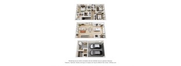 a stylized floor plan of a town house with a bedroom and a living room
