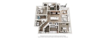 A 3D floor plan of a house with multiple rooms.