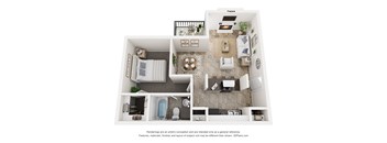 a 1 bedroom floor plan with a bathroom and a living room