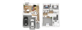 bedroom floor plan an overview of the room and a car in the garage