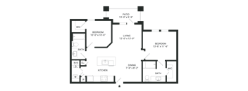 A floor plan of a house with labeled rooms and dimensions.