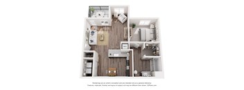 a 1 bedroom floorplan is shown with a wood floor