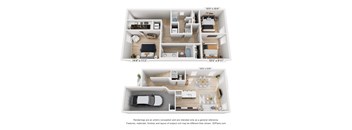 a stylized 3d floor plan of a 2100 sq ft house