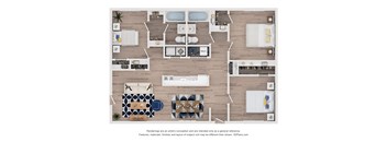 A floor plan of a house with a kitchen, living room, dining room, and bathrooms.