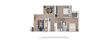 A floor plan of a house with a kitchen, living room, and bathroom.
