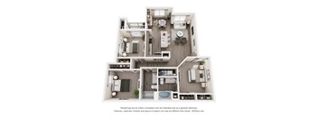 A floor plan of a house with a kitchen, living room, and two bedrooms.