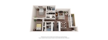a stylized floor plan of a 1 bedroom apartment