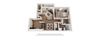 this is a 3d floor plan of a 824 square foot 1 bedroom apartment at the