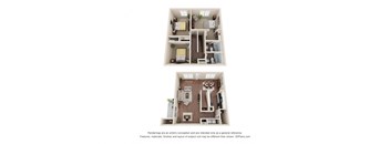 a stylized floor plan of a 2 bedroom apartment