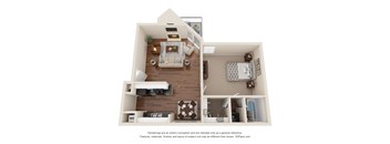 this is a 3d floor plan of a 849 square foot 1 bedroom apartment at the