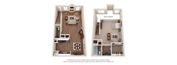 a floor plan of the acadia with two bedrooms and two bathrooms