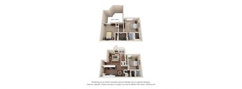 a stylized floor plan of a 3 bedroom apartment